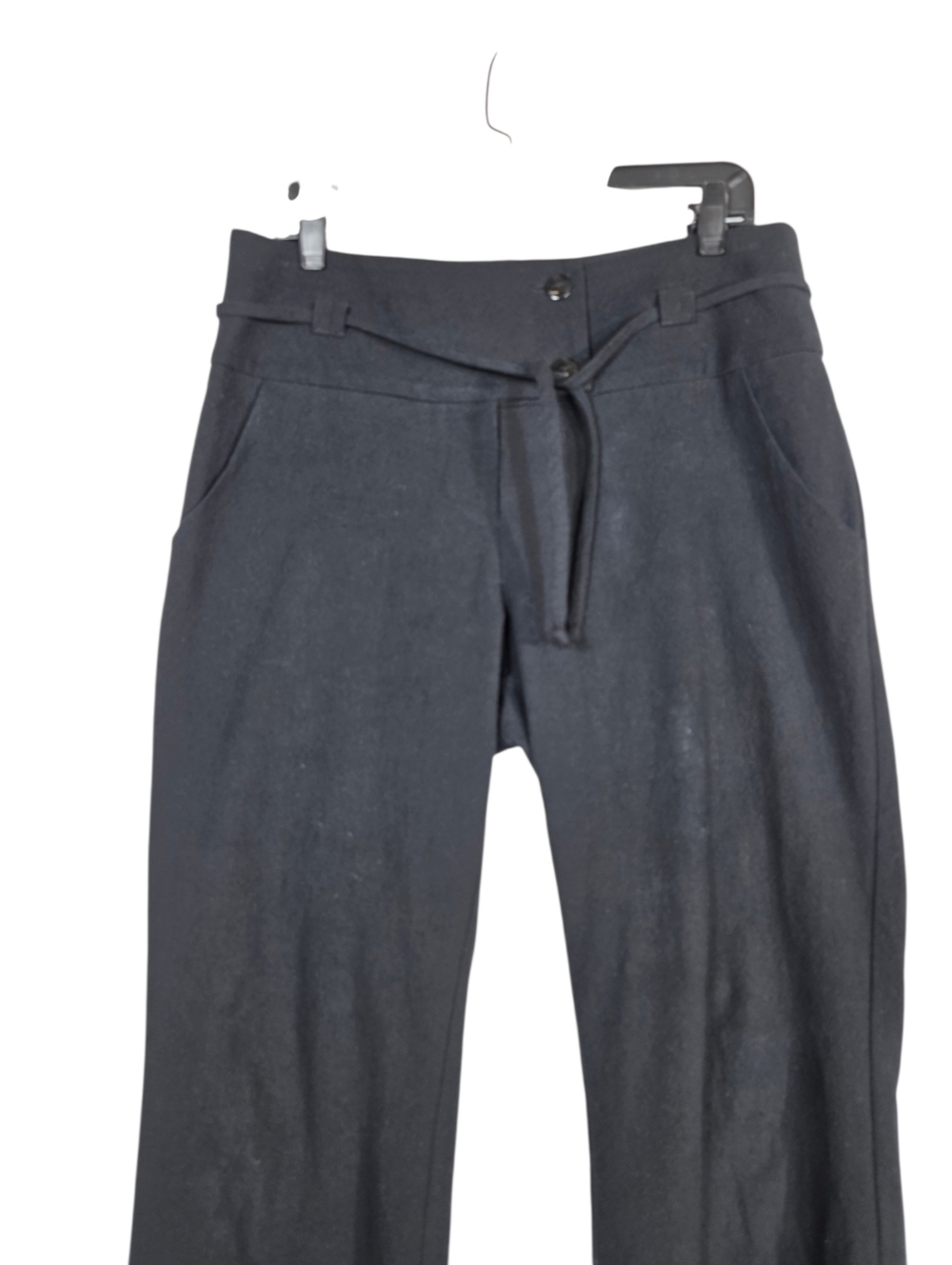 Cokluch textured cotton Women's Black Wide-Leg Trousers with Tie Waist canadian - Picture 3 of 11